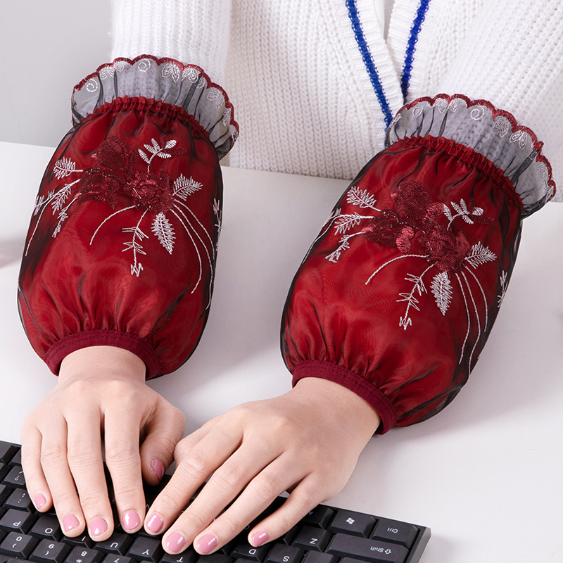 秋冬季袖头蕾丝专用防污袖套网红高档护袖短款工作套袖办公室女款