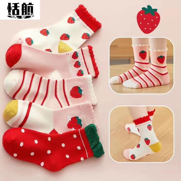 儿童袜子春秋男童女童中筒宝宝袜子婴儿可爱卡通袜百搭红色学生