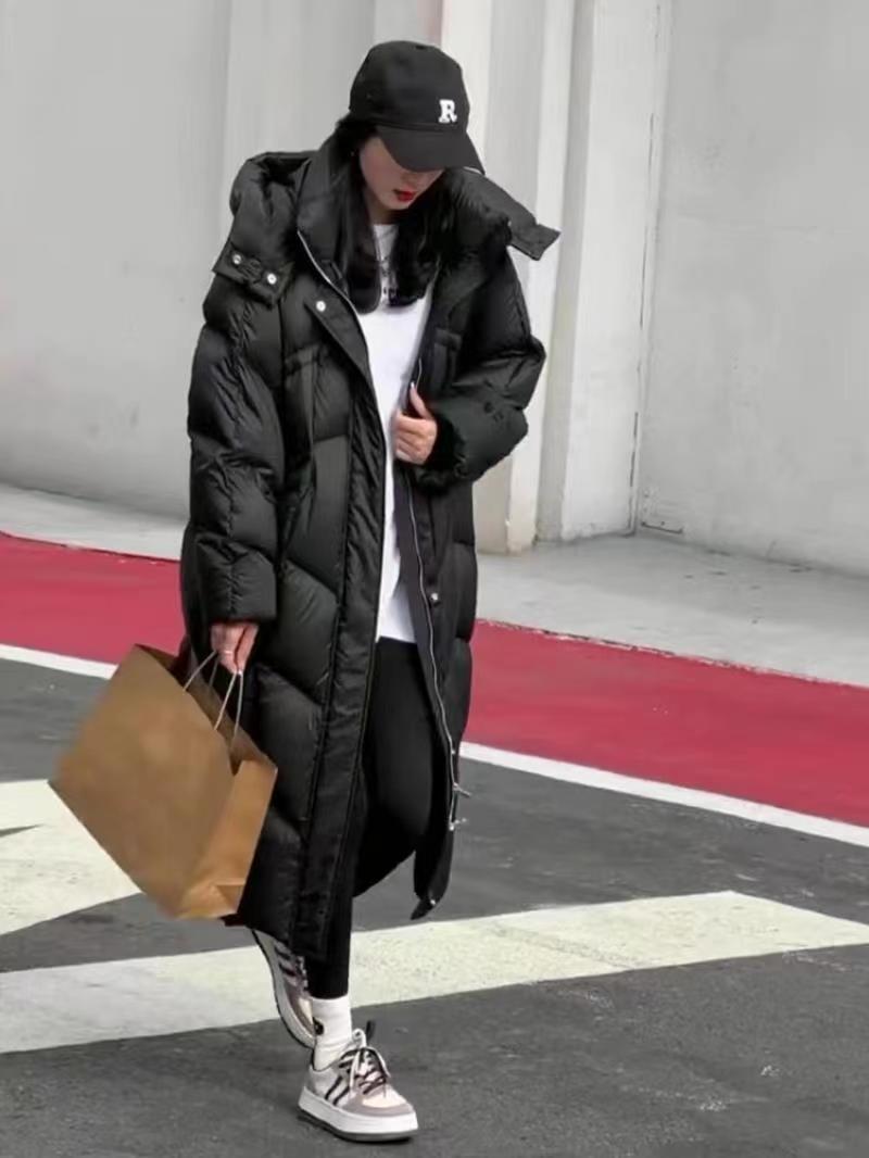 雅鹿羽绒服过膝长款羽绒服女2023冬装时尚设计师款连帽拉链面包