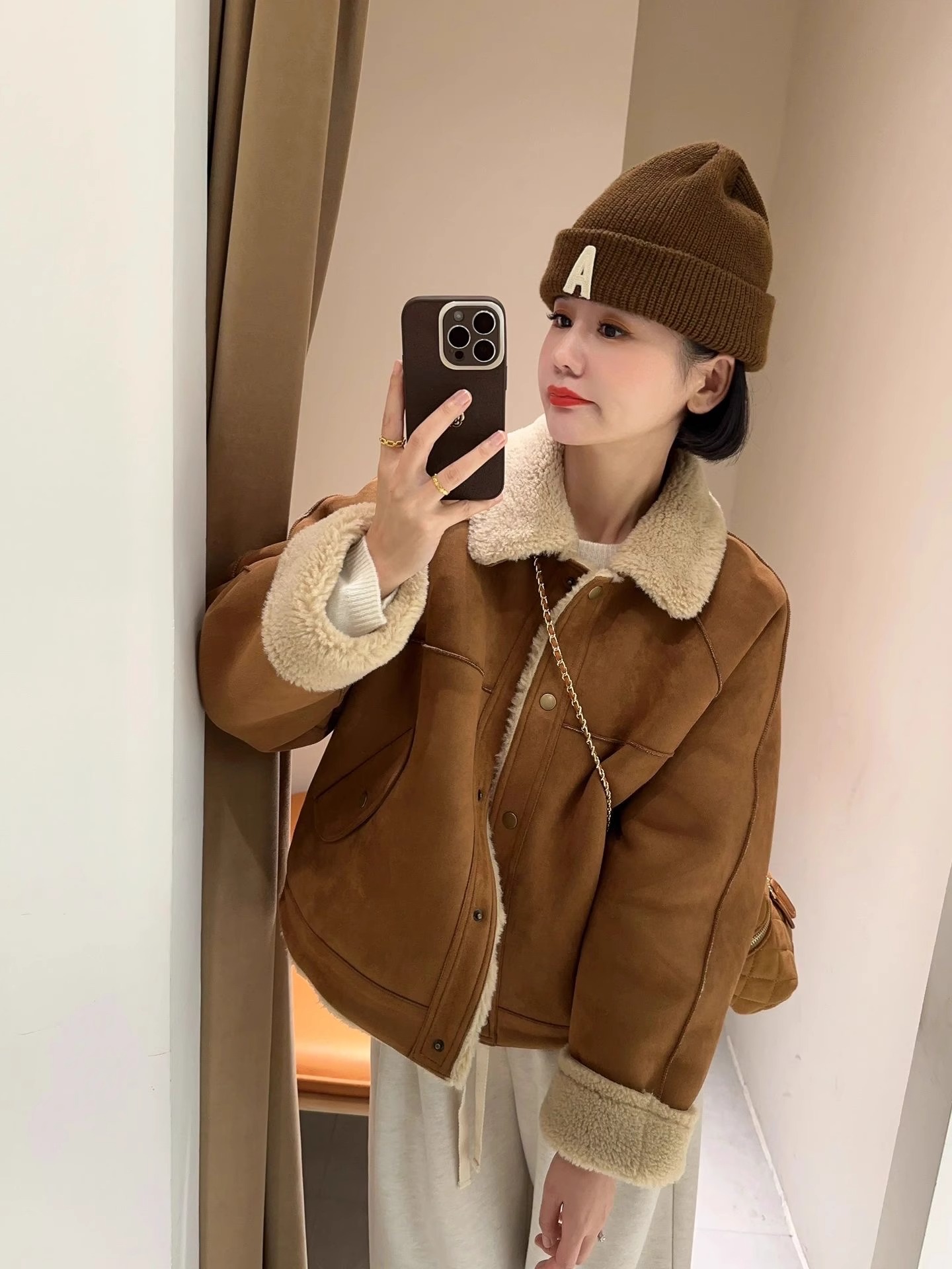 皮毛一体美拉德短外套女秋冬棉服高级感韩系宽松仿羊羔毛加厚上衣