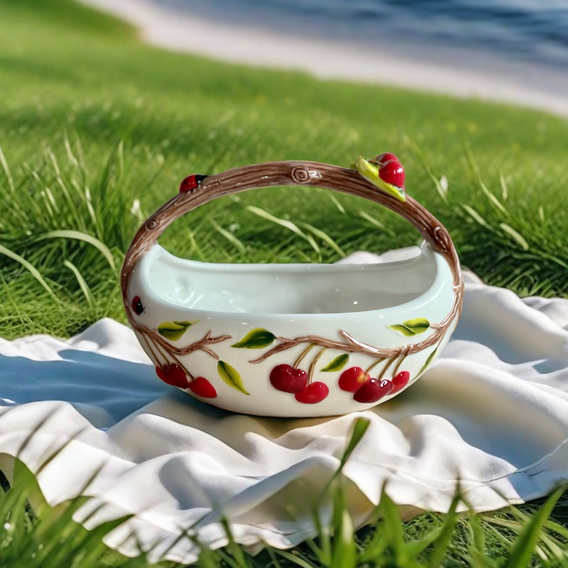 陶瓷樱桃创意手绘花篮果篮提篮