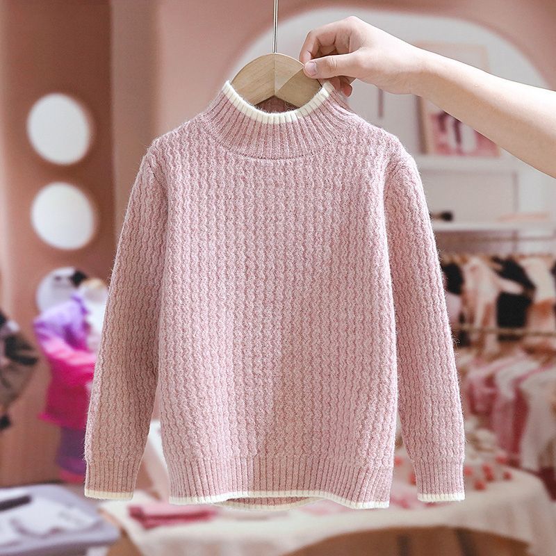女童加绒加厚半高领毛衣秋冬季2023新款洋气儿童保暖打底针织衫潮