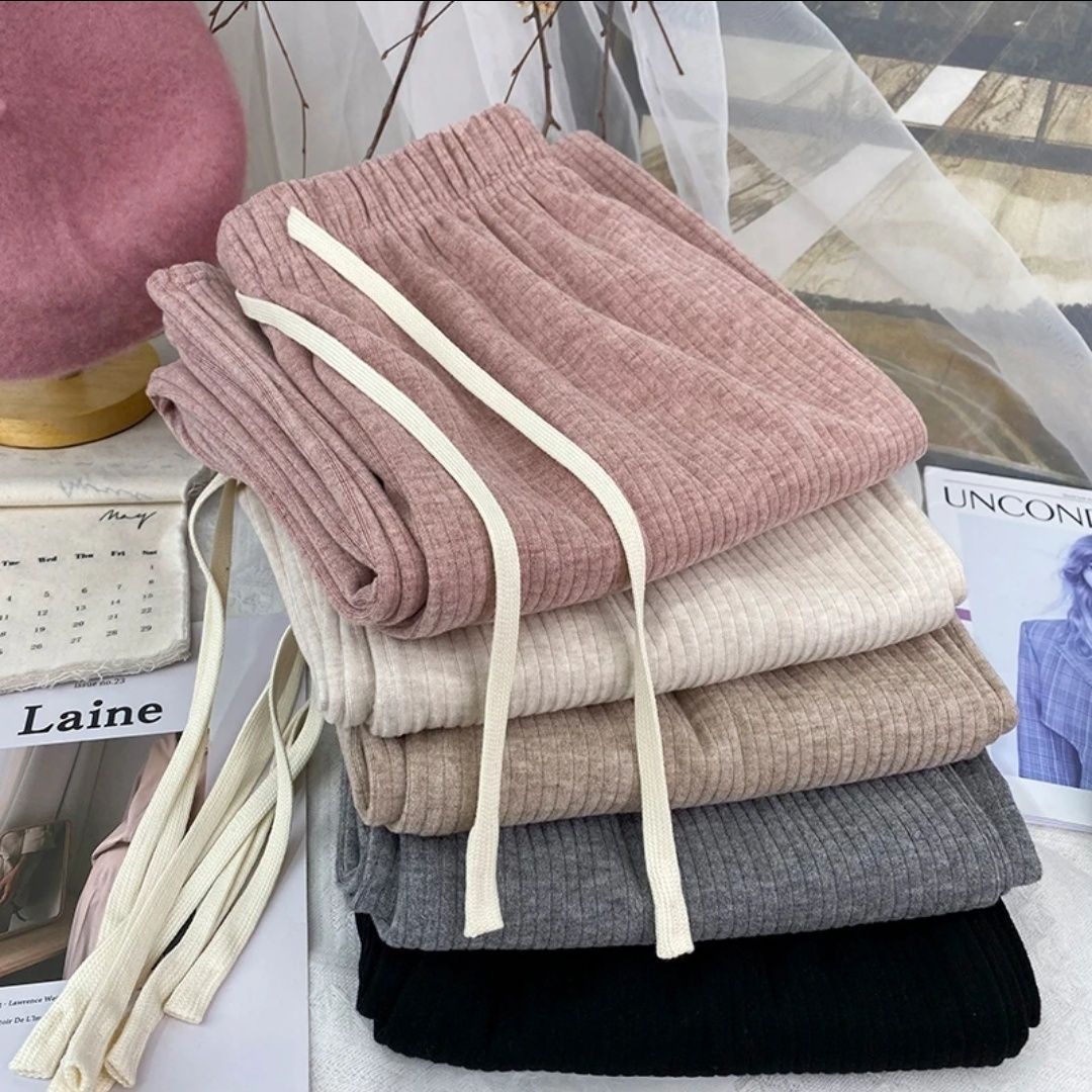 儿童阔腿裤2023秋冬新款女童中大童针织加绒加厚垂直直筒休闲裤子