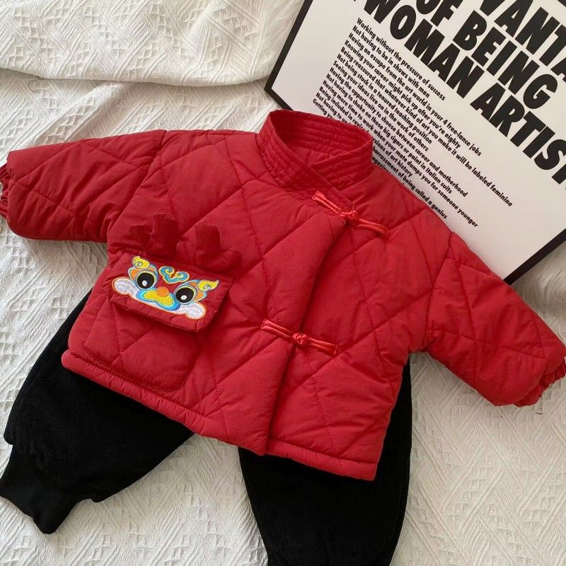 儿童中国风唐装加厚棉服男童汉服女童拜年服中小童龙年过新年喜庆