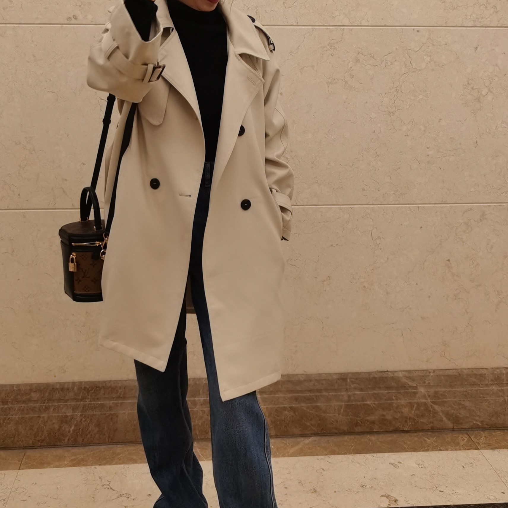 时尚风衣非图片款春秋休闲宽松中长款英伦风韩版过膝卡其色