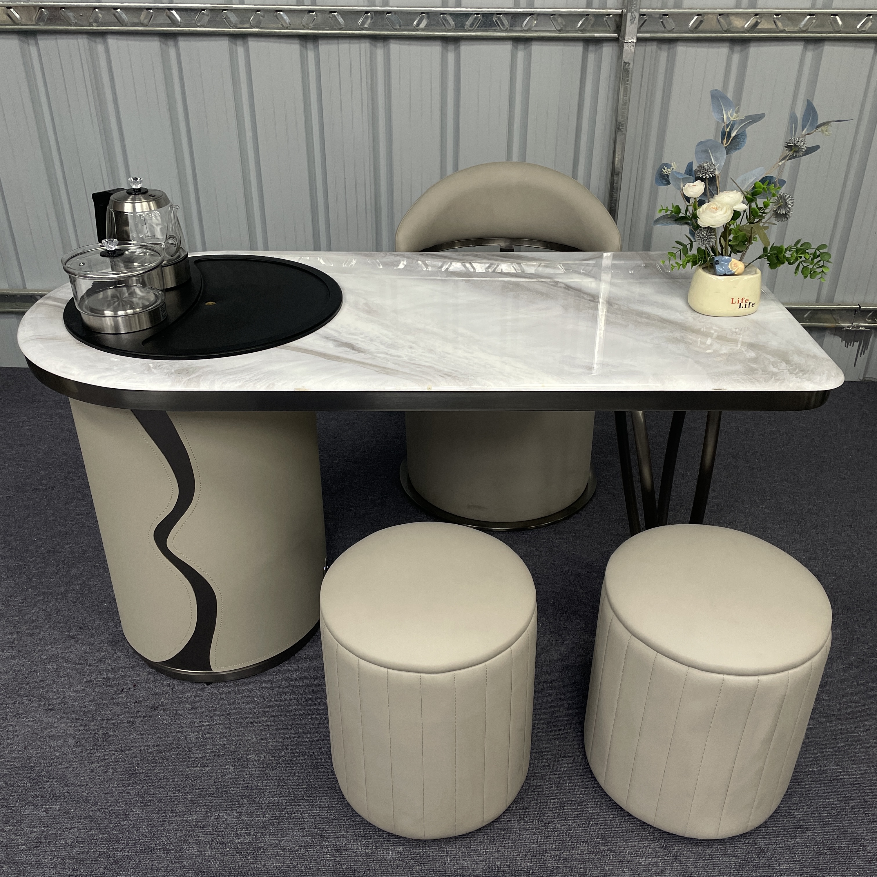 岩板微晶石茶台别墅高定款现代轻奢设计师款书桌茶桌两用