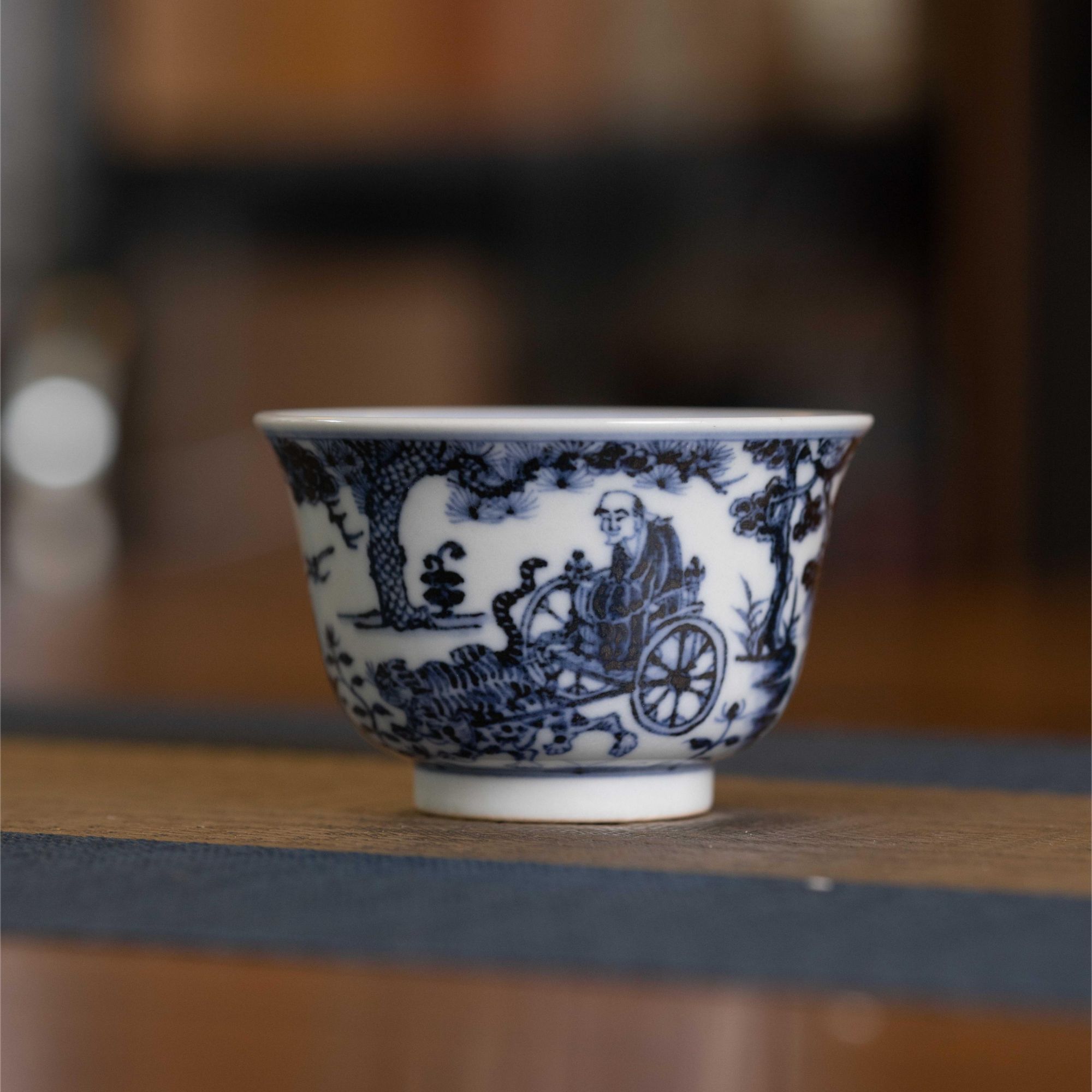 如意堂熊窑制景德镇青花人物鬼谷子下山纹陶瓷主人杯撇口杯茶杯