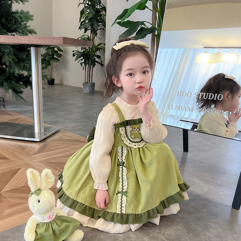 女宝宝连衣裙春秋款洋洛丽塔女童公主裙儿童假两件长袖生日礼服裙