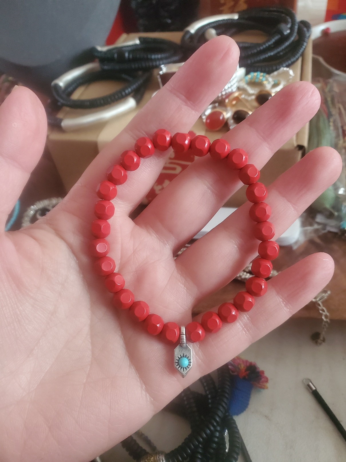 925银手链 离火红沙纯银松松手链复古个性女6mm设计款手工百搭