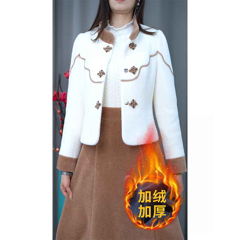 加绒加厚高定款设计感半高领修身拼接加棉连衣裙M-5XL