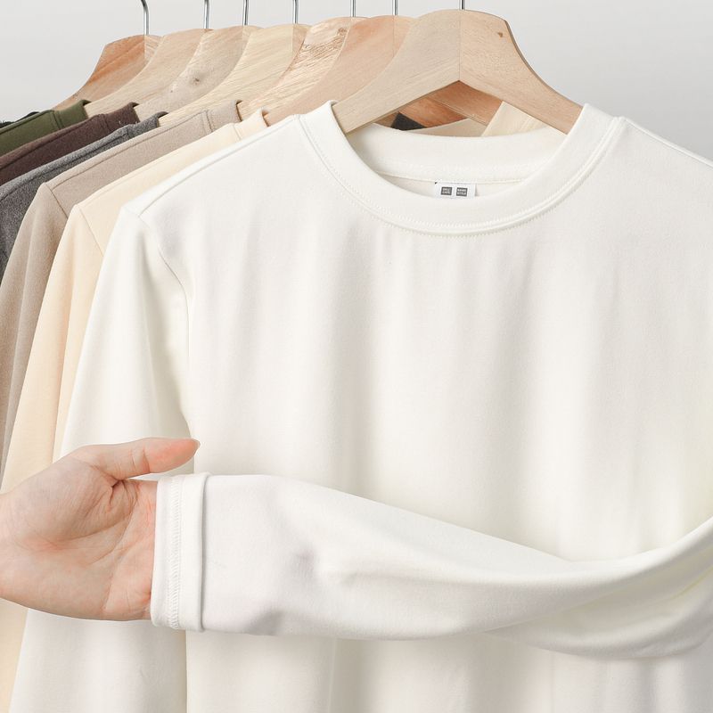 双面德绒打底衫男士秋冬季加绒加厚保暖内搭青少年圆领休闲上衣服