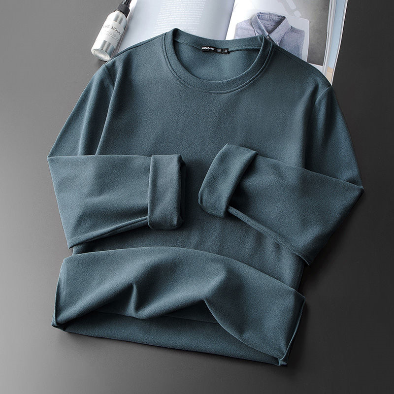 德绒男士打底衫长袖圆领百搭体恤男秋冬季修身加厚保暖上衣服男T