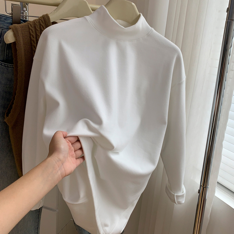 青少年德绒打底衫男士冬季ins潮牌宽松加绒加厚保暖半高领长袖t恤