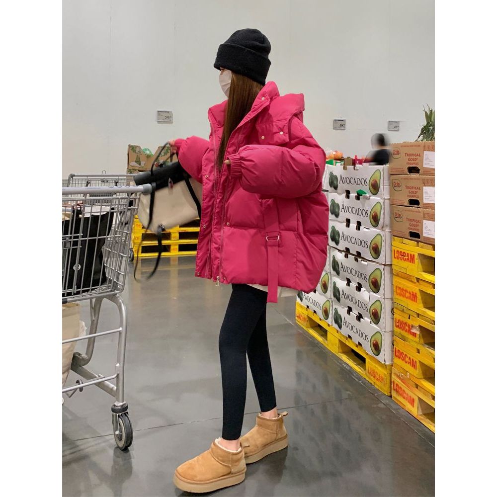 出口版火龙果色短款羽绒服服冬季2023年新款韩版高级感小个子加厚