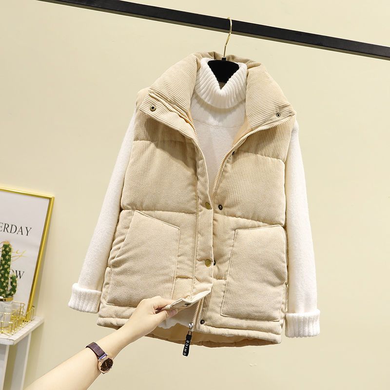 出口版灯芯绒马甲女短款宽松秋冬新款韩版坎肩马夹外穿羽绒背心外