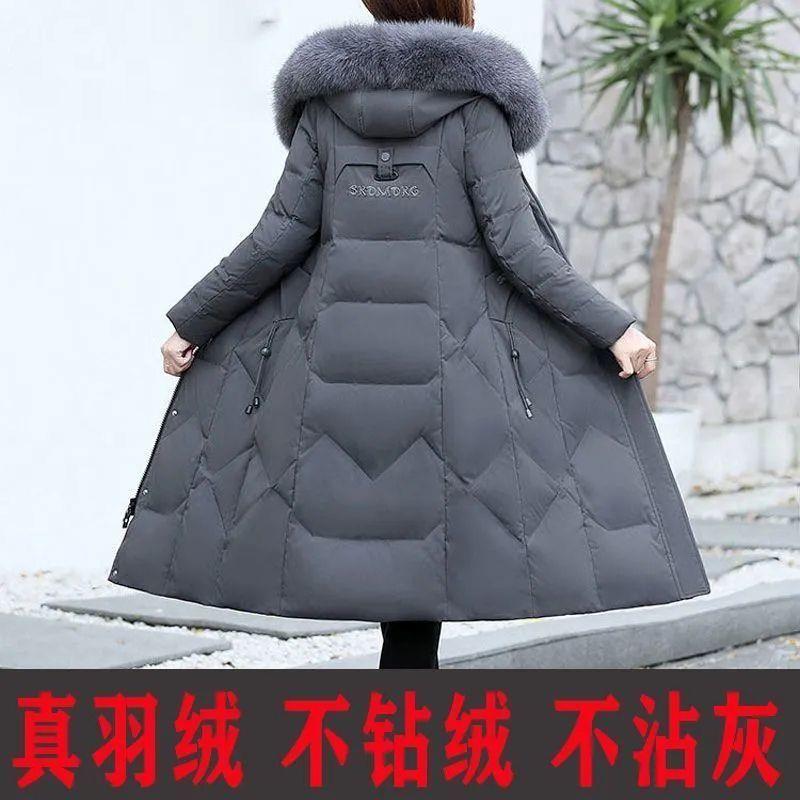出口版羽绒服白鸭绒女士冬季新款加厚过膝中长款妈妈