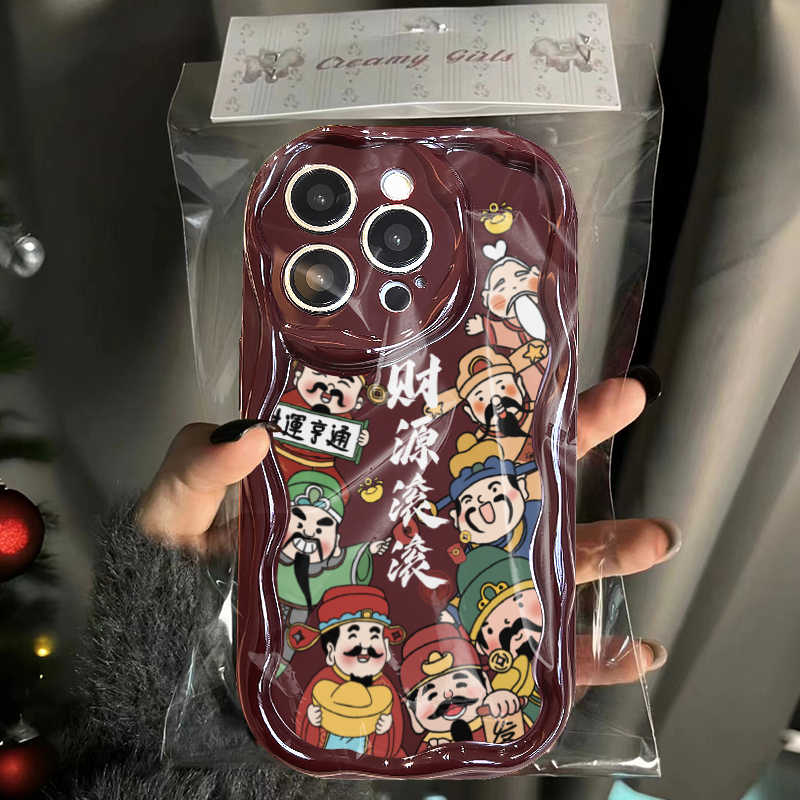 新年款财源滚滚财适用iPhone15promax苹果小米华为OPPOvivo奶油壳