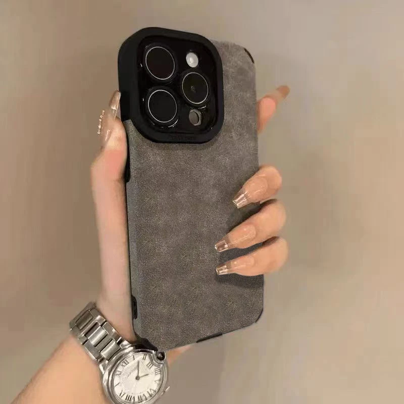 欧克里里简约高级深灰适用iPhone16翻毛皮手机壳华为vivo小米oppo