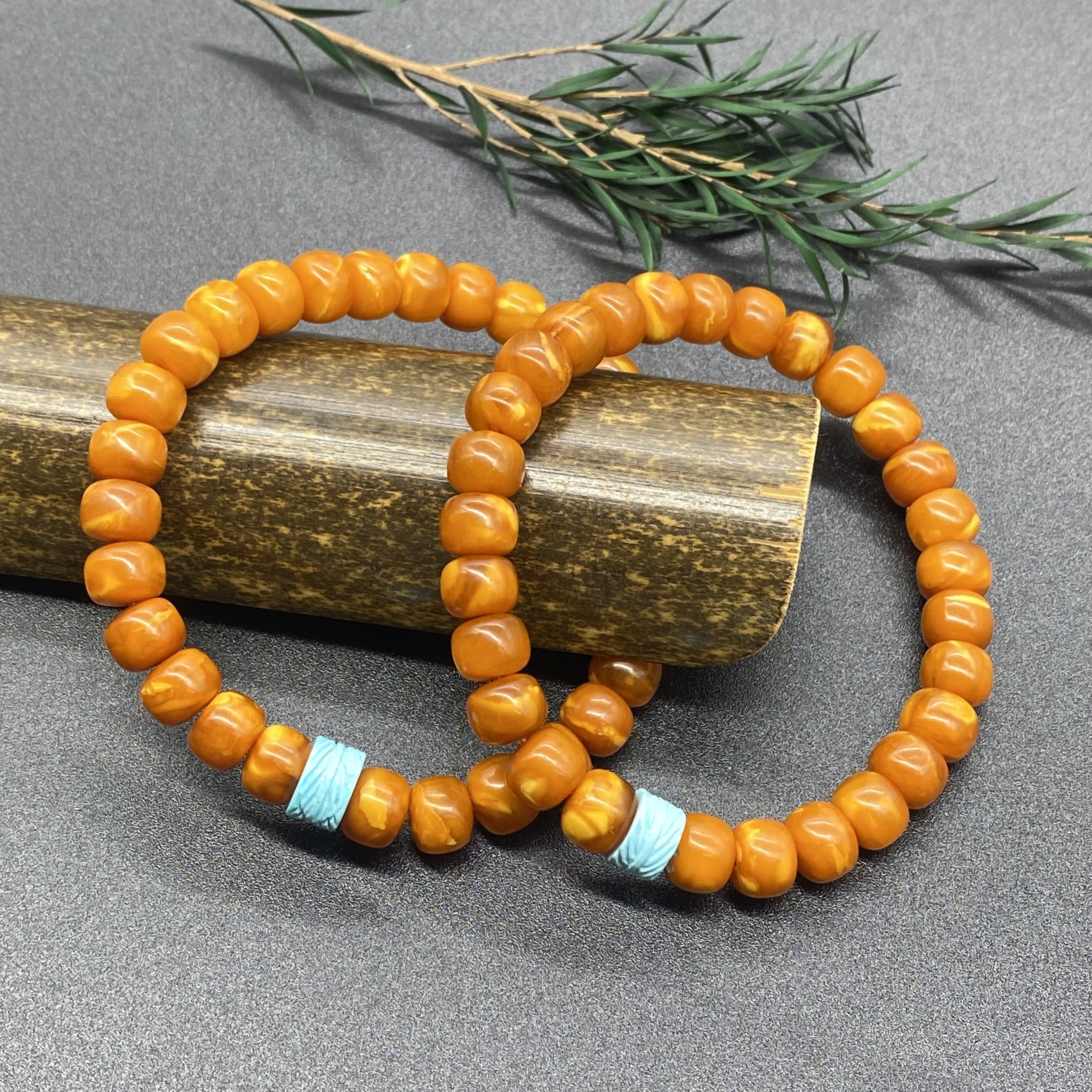 【景旺】7mm+绿松羽毛老红花蜡老型手串@多样性只发其中一件