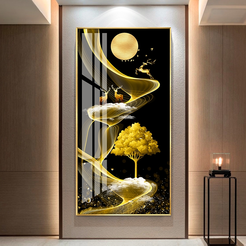 (全疆包邮)【星程】现代抽象轻奢晶瓷黄金树福禄大气简约过道玄关画