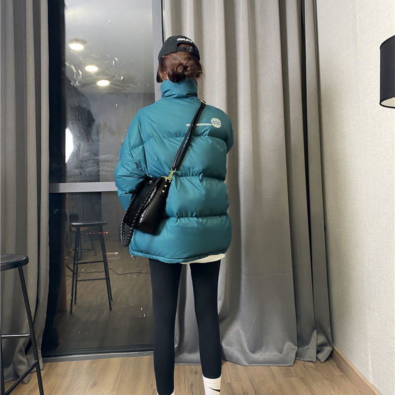 羽绒服女2023新款潮学生韩版中款矮宽松立领小个子白鸭绒短h
