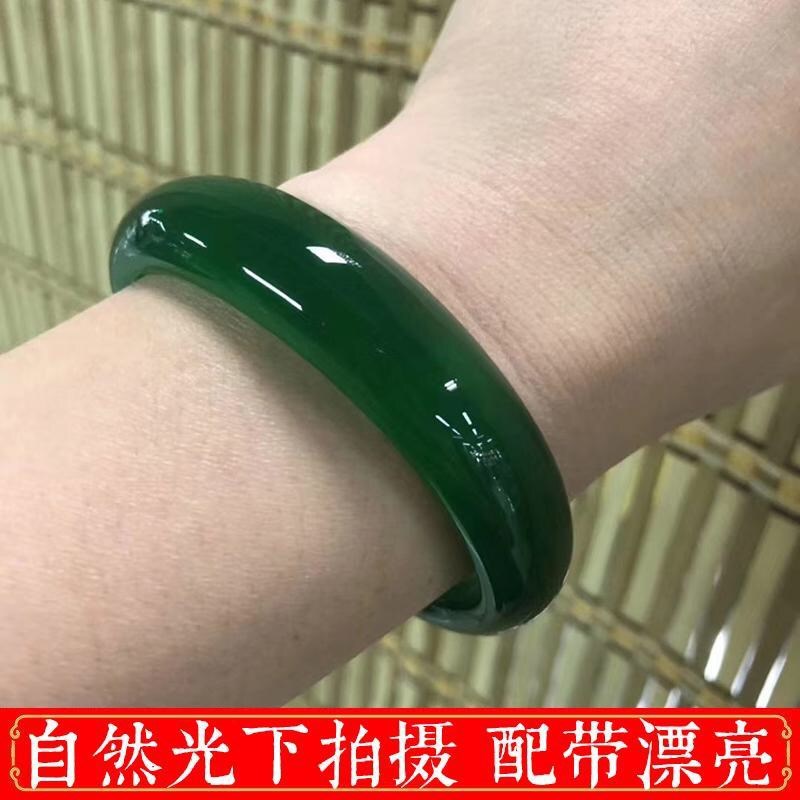 保真绿玉髓手镯女款正品冰透玛瑙玉石手镯旺夫漂亮妈妈碧绿玉镯子