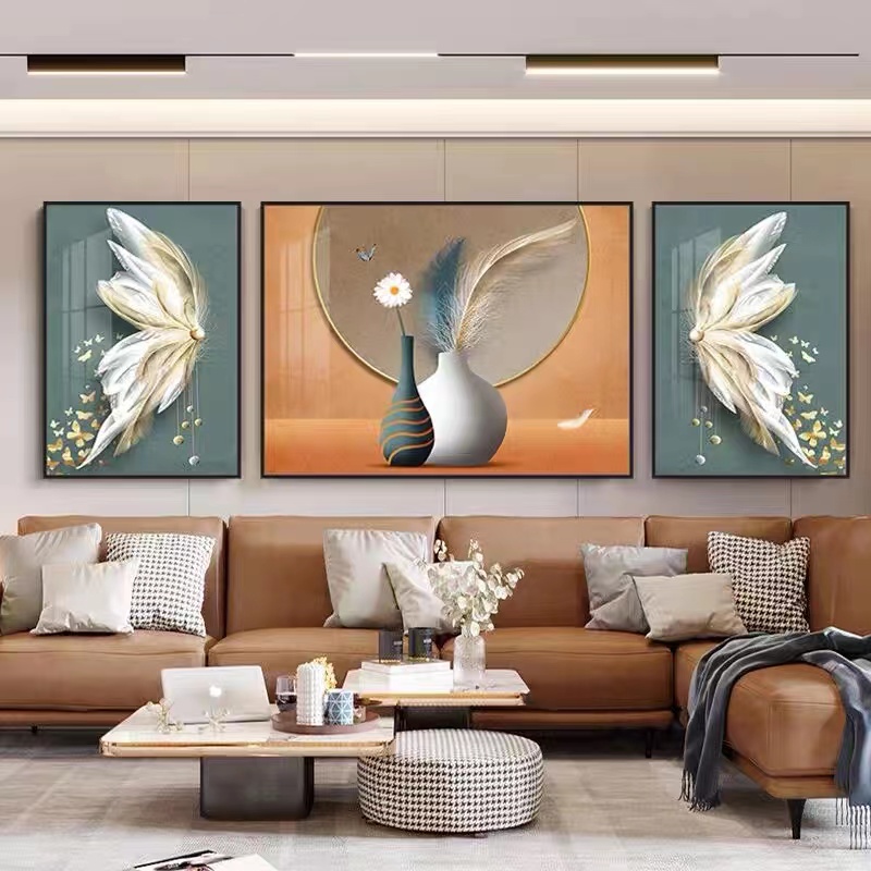 客厅沙发背景三联画《美好时光》【多款画面】镶钻晶瓷装饰画轻奢艺术