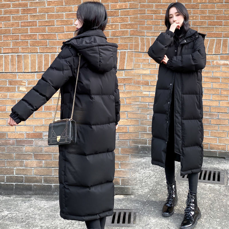 黑色羽绒服2023年新款女冬情侣加厚长款棉袄长过膝到脚踝