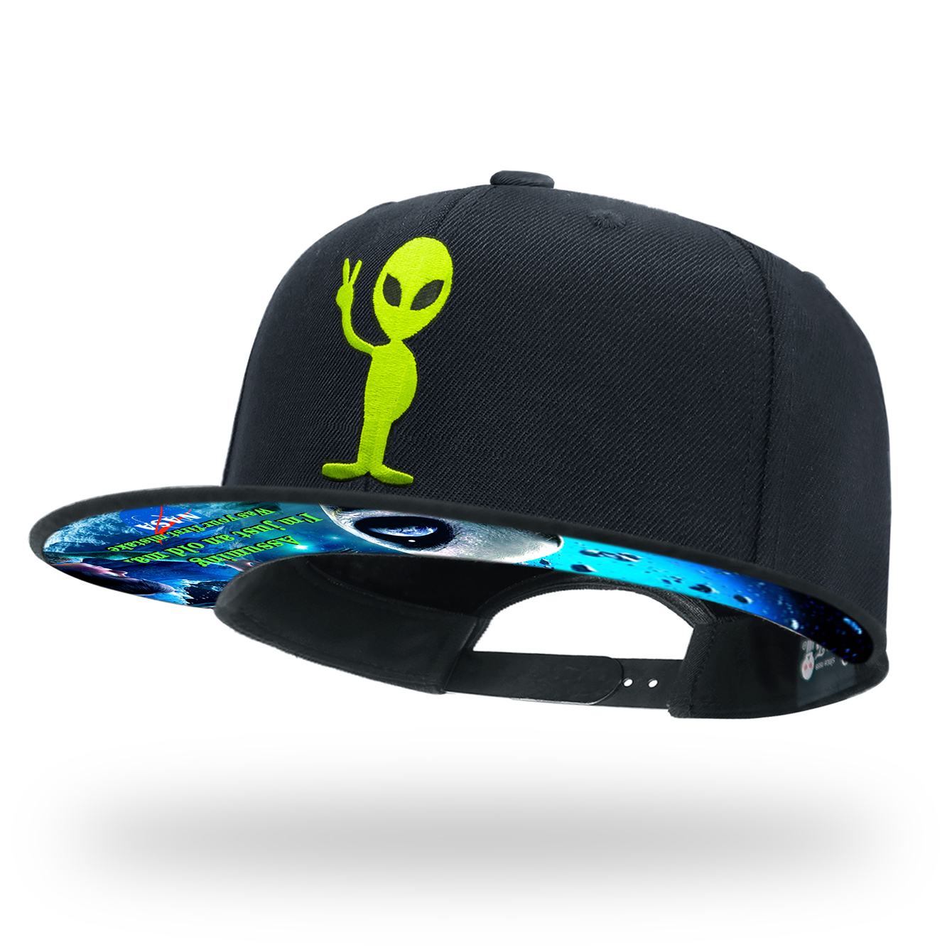 时尚男女高质品牌可调节大头围街舞棒球帽子外星人数码印科幻太空