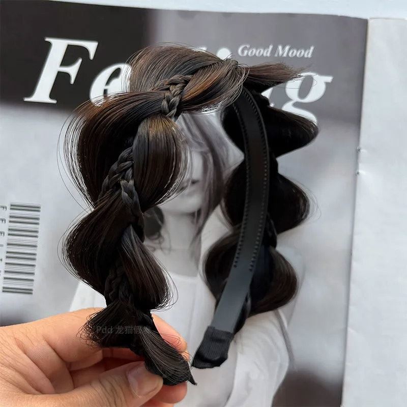麻花辫假发发箍女发卡鱼骨辫编发头箍网红一体高颅顶压发防滑洗脸
