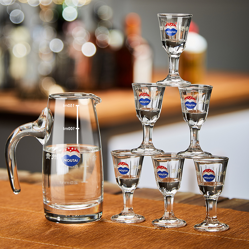 中式创意白酒杯水晶玻璃一口杯酒盅家用分酒器高脚小酒杯礼盒高档