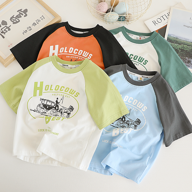 男童短袖T恤衫2025夏季新款儿童半袖薄款体恤上衣圆领宽松汗衫