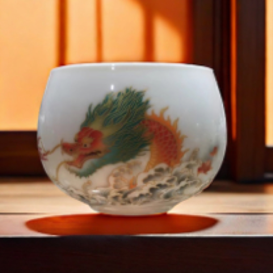 德语  E591瓷上作画手工浮雕手绘祥龙主人杯约150ml