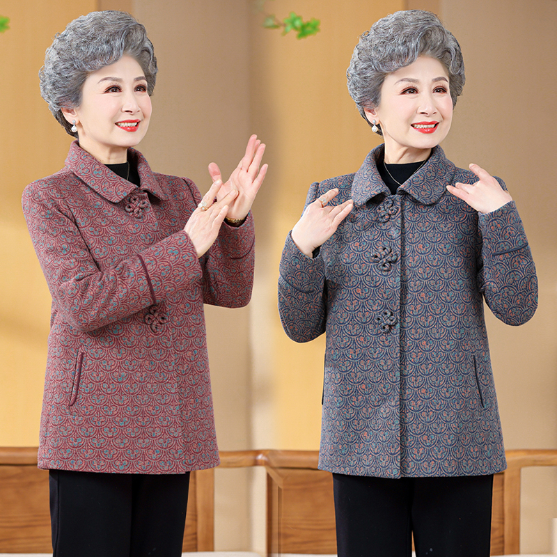 中式老年女装妈妈春秋装款奶奶装翻领盘扣外套老人贵气衣服3432