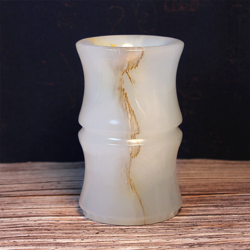 天然玉石笔筒竹节筒装饰摆件 客厅书房办公室小花瓶装饰送礼佳品