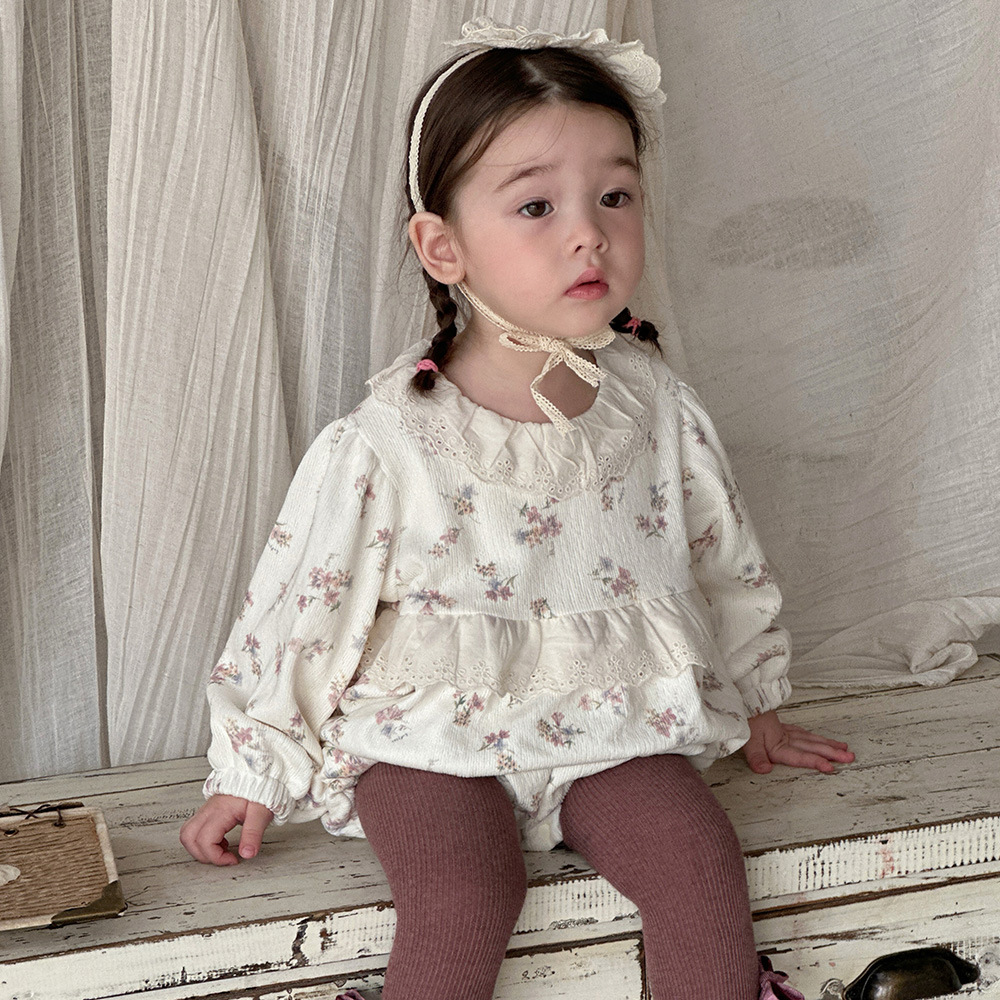 婴儿衣服秋冬款长袖三角哈衣法式碎花连体衣洋气女宝宝加绒包屁衣