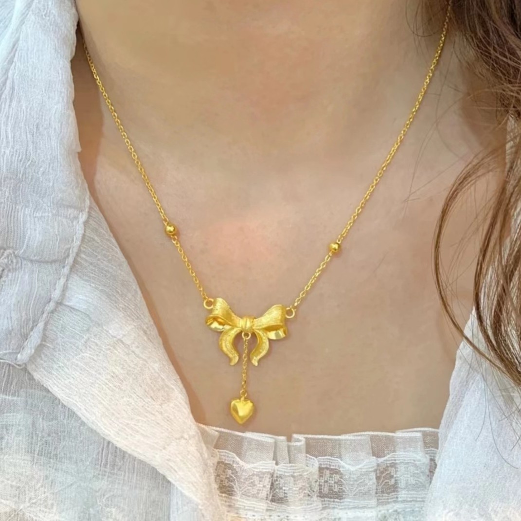 【金展珠宝】足金 蝴蝶结爱心套链