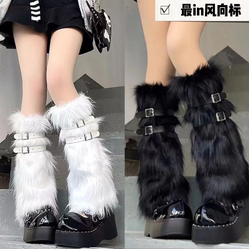 毛毛腿套加绒亚皮扣中筒jk堆堆袜y2k辣妹长毛袜套袜子女