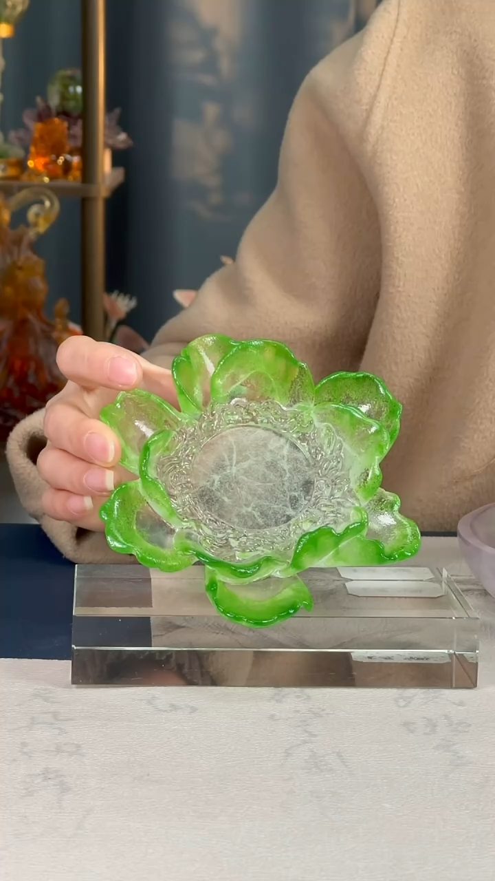 【闪购商品】琉璃粉烧牡丹花杯垫绿色