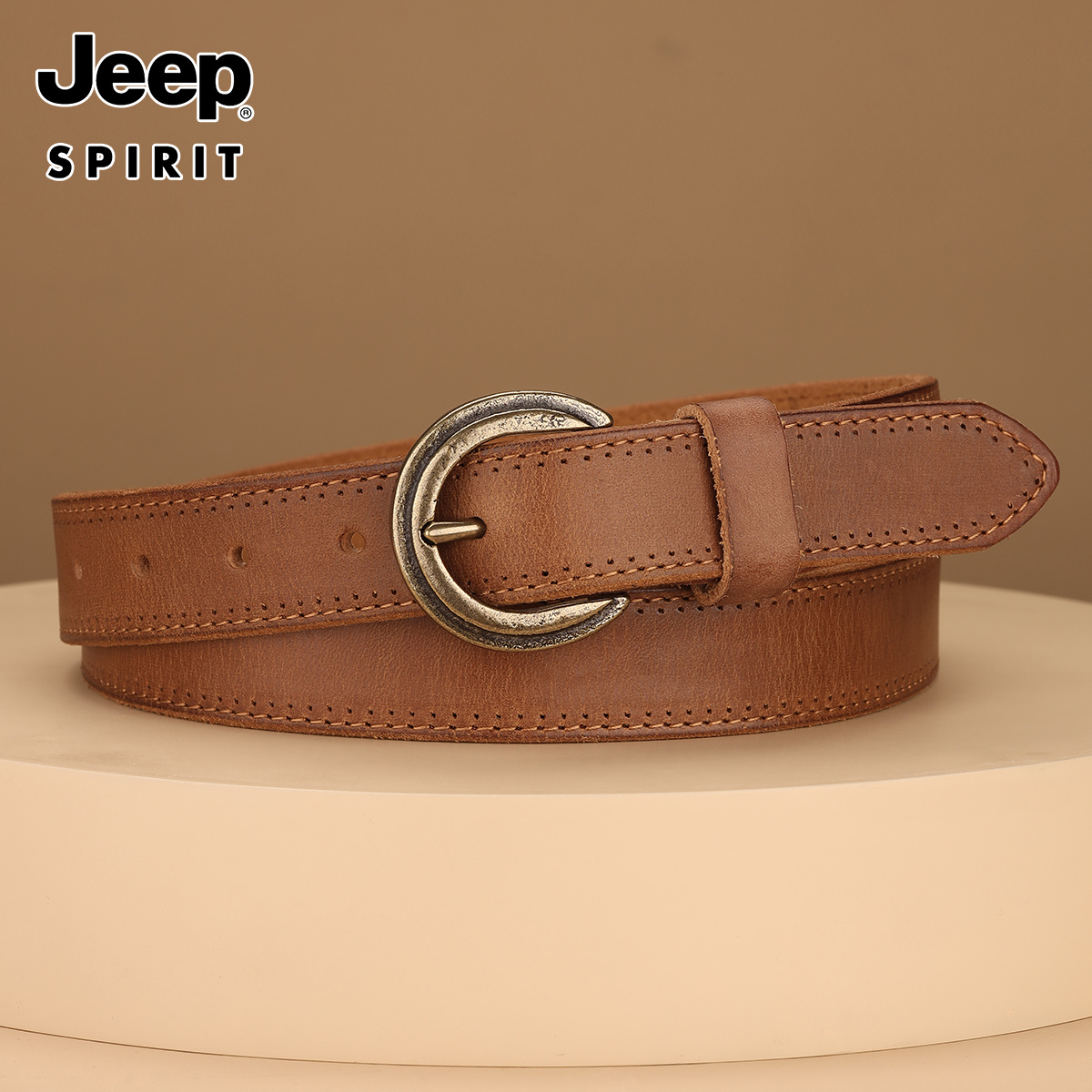 Jeep真皮女士腰带2023新款头层牛皮百搭复古针扣皮带装饰牛仔裤带