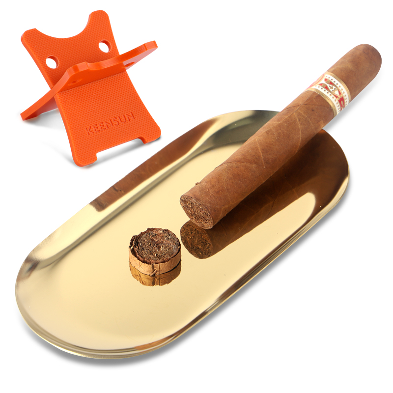 KEENSUN 便携式 精美 雪茄灰缸 雪茄托架 金色套装
