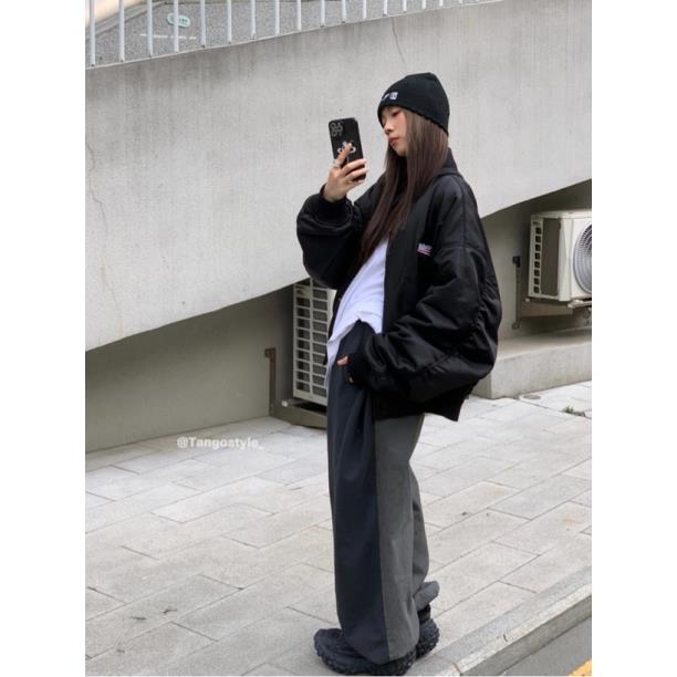 HELLOTANGO《双面侠》小众设计师双面料拼接休闲松紧腰卫裤83907#