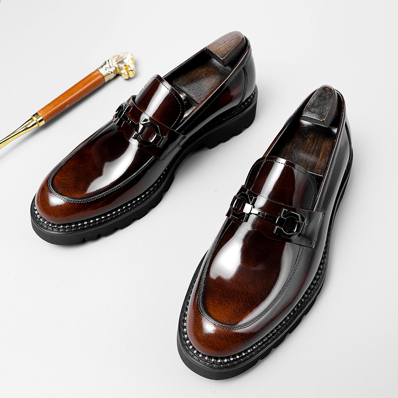 乐福鞋男款真皮英伦风一脚蹬男鞋亮面厚底青年商务休闲皮鞋男高级