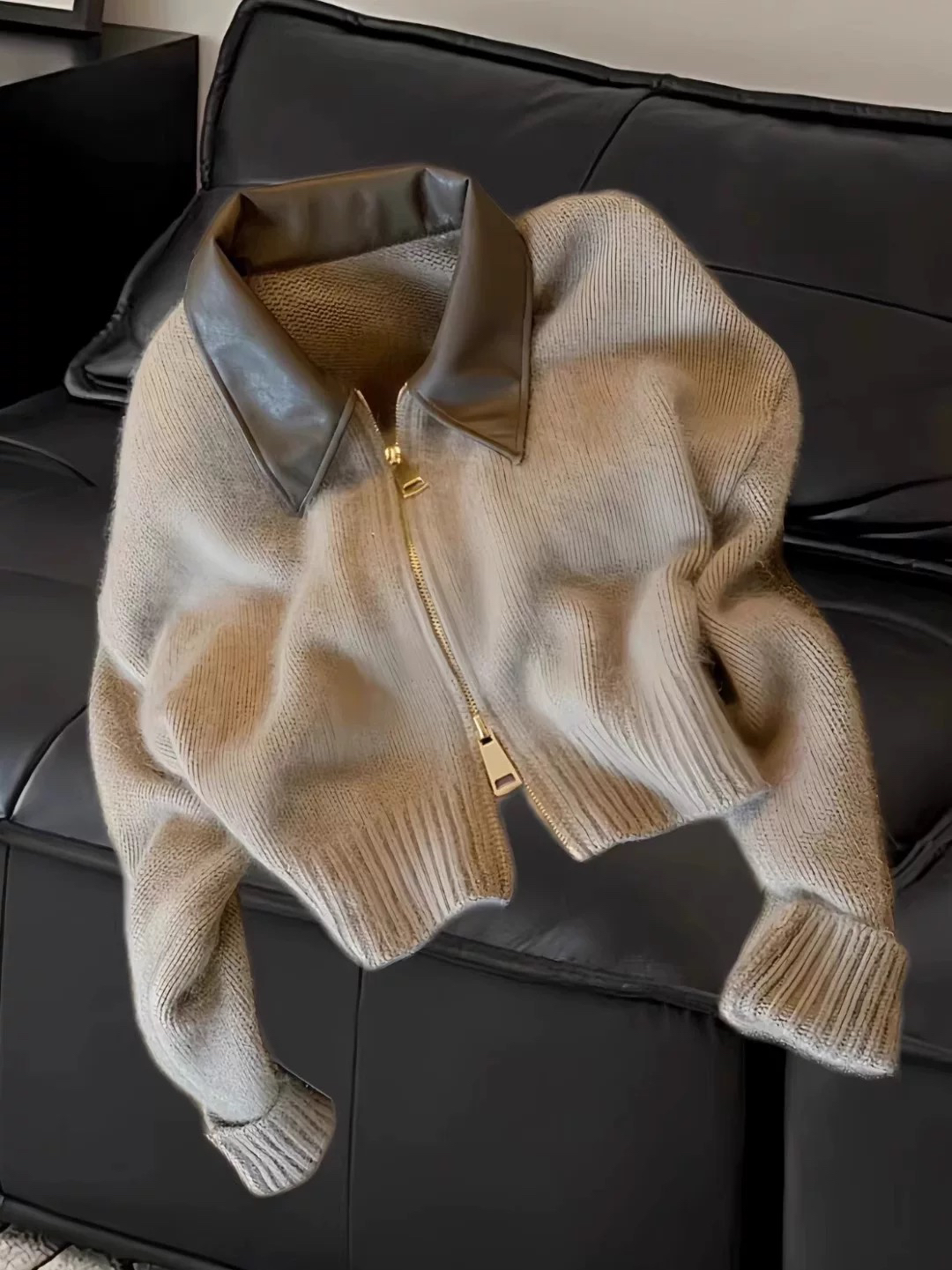 头 大梦梦长袖网红针织短款时尚秋冬轻奢百搭宽松立领