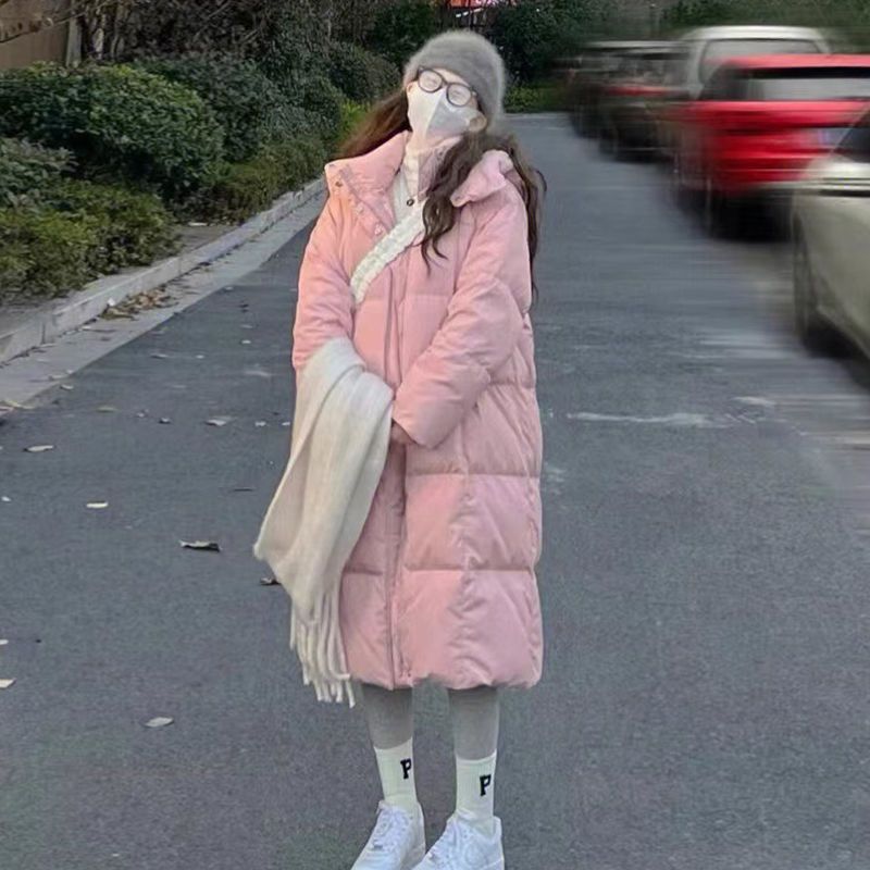 新款2023羽绒服粉色长款高级感超好看服女年新款韩版宽松加厚冬季