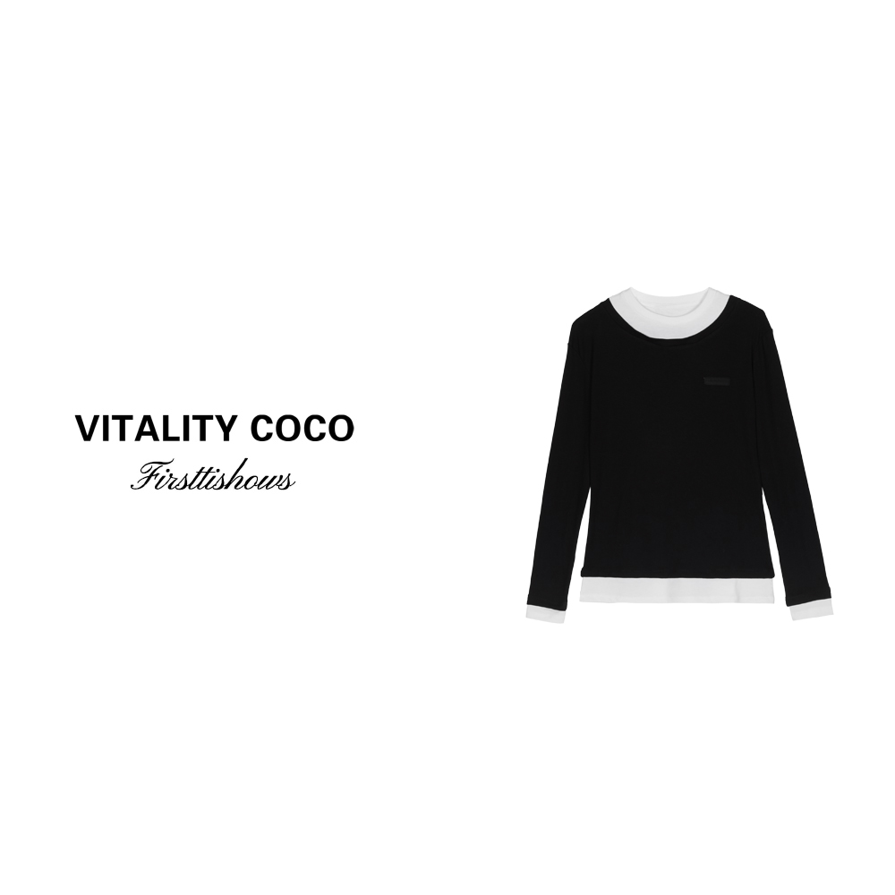 2024重磅定制圆领假两件简约百搭长袖打底T恤1567