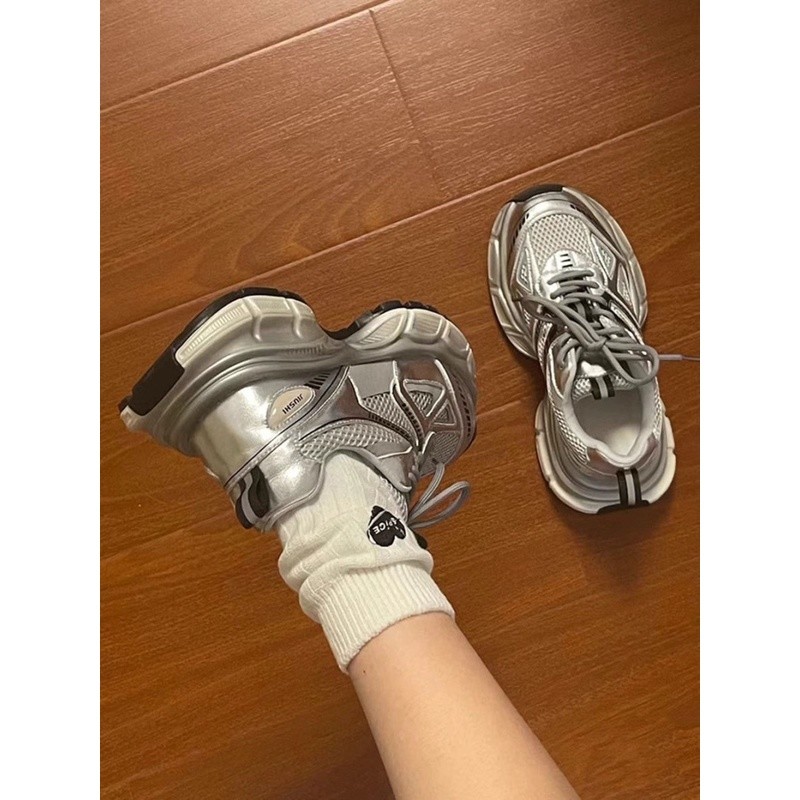 运动鞋女鞋子ins春秋2023新款厚底运动鞋网面显脚小爆乐福松糕鞋