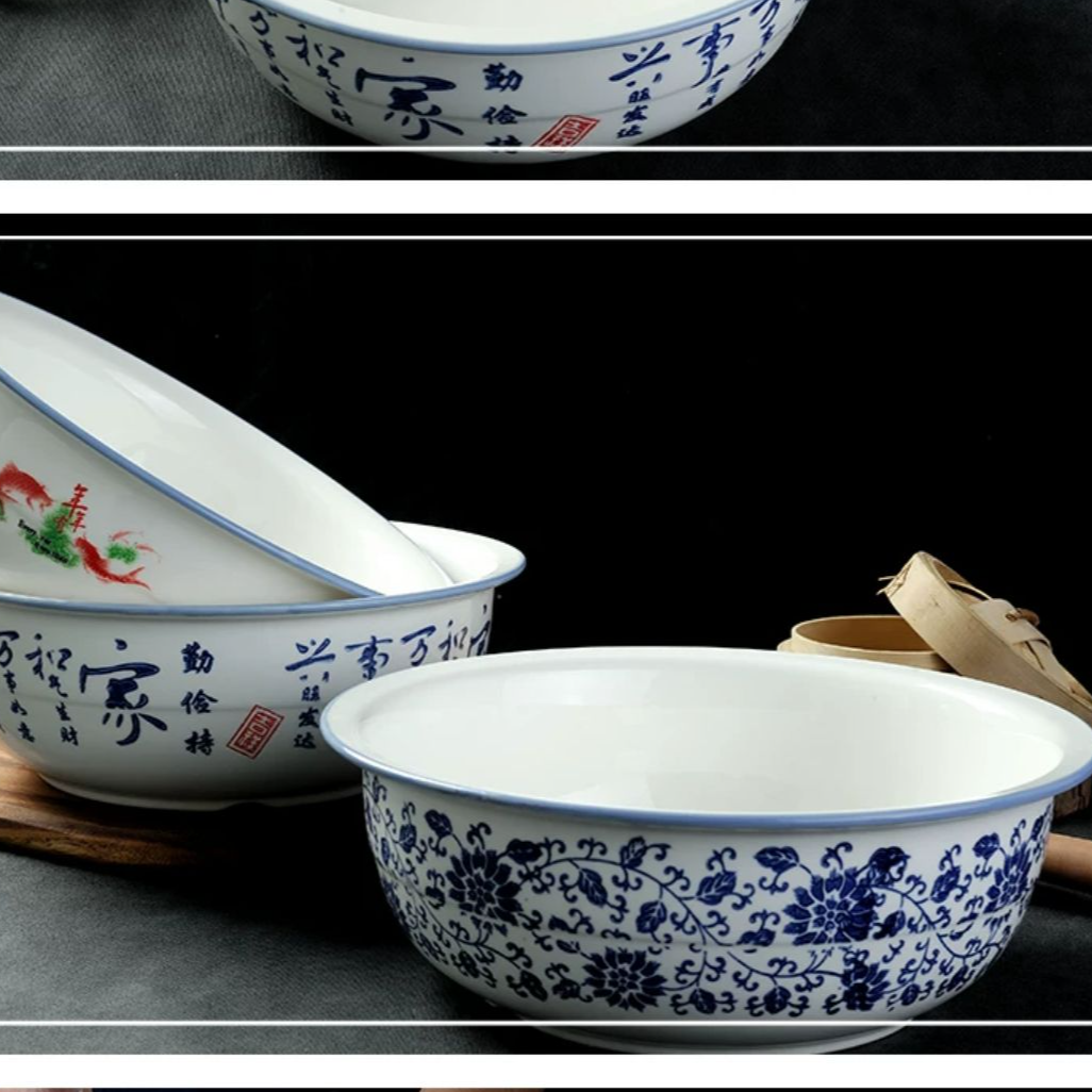 青花陶瓷和面盆揉面盆