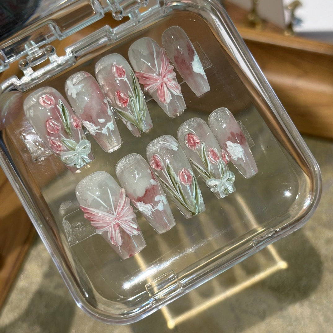 【直播间专拍】手绘百合捏捏高货穿戴甲纯手工