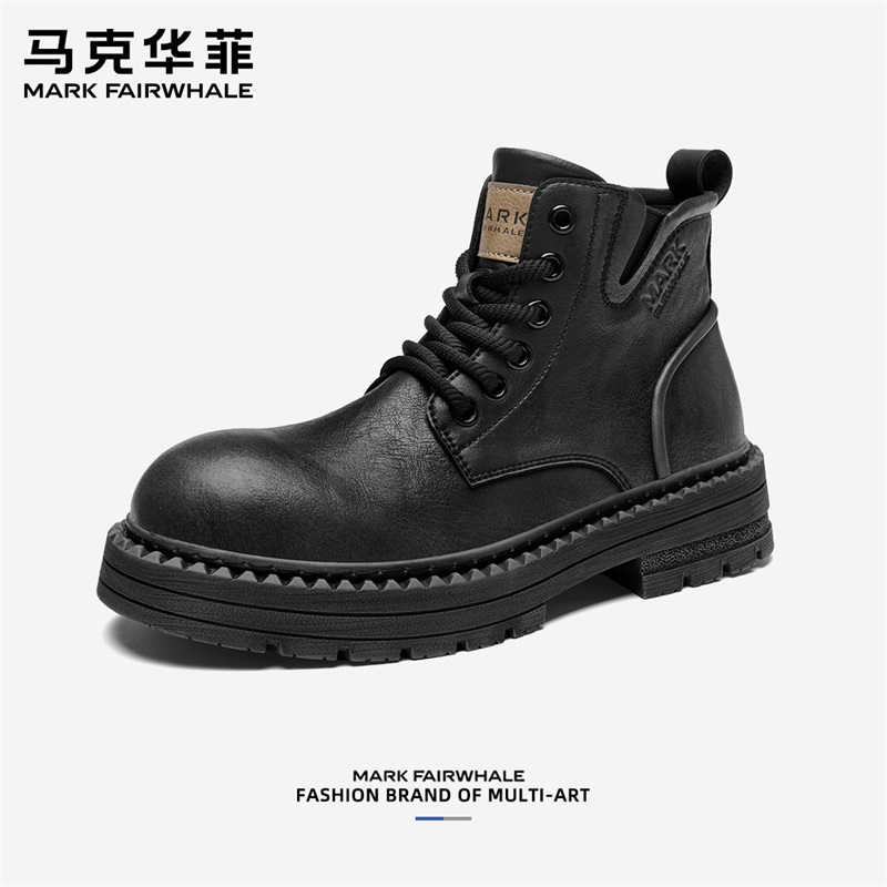 马克华菲马丁靴男款秋季厚底增高工装短靴子高帮休闲百搭复古皮靴
